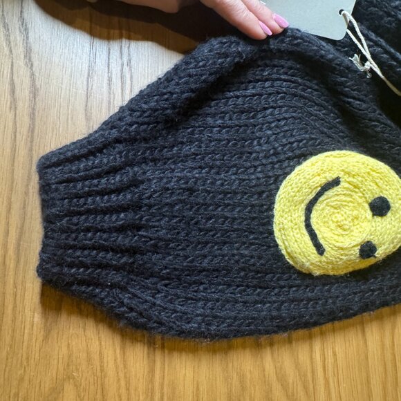 Luna Ivy Smiley Face Open Front Black Sweater Cardigan Size M NEW WITH TAG - Picture 6 of 9